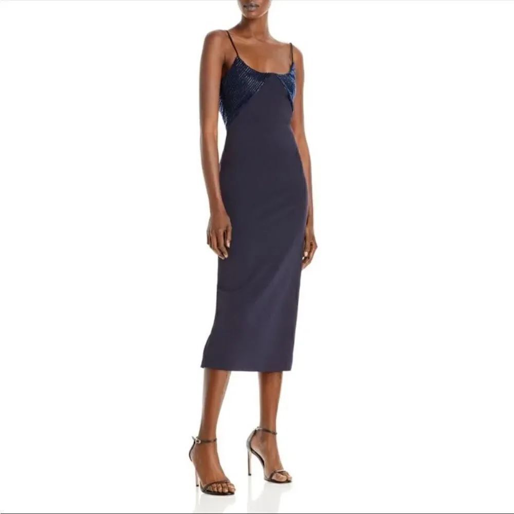 Cushnie (Et Ochs) Designer Embellished Sleeveless Midi Dress Navy 8US NWOT